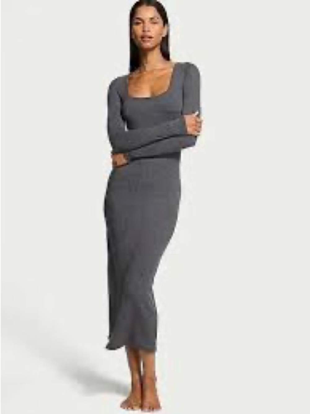 NWT Victoria’s Secret Ribbed Modal Long-Sleeve Slip Dress Gray Size L